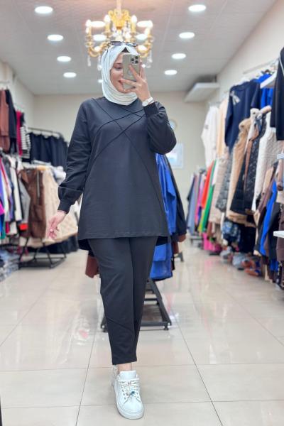 100241 ŞERİT DETAYLI TAKIM  Siyah