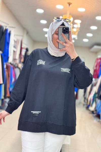0033570 YERLEŞİM BASKILI SWEAT Siyah