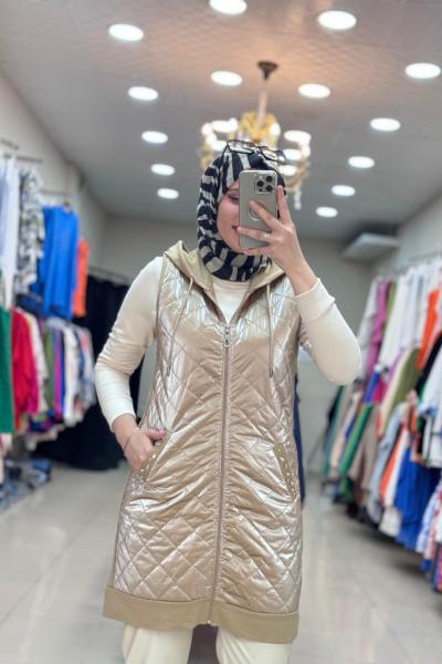 0110 ÖNÜ KAPİTONE YELEK  Taba