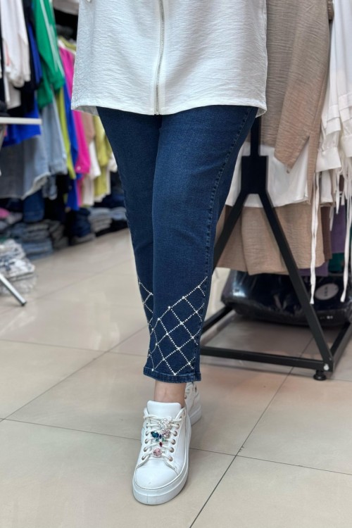 1001 Paçası Baklava Desenli Pantolon Lacivert