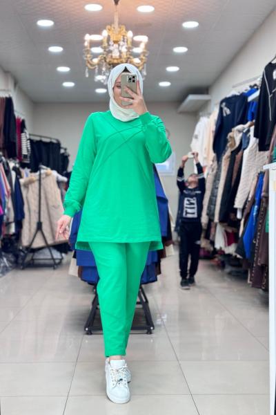100241 ŞERİT DETAYLI TAKIM  Benetton Yeşil