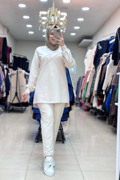 100241 ŞERİT DETAYLI TAKIM  Taş Rengi