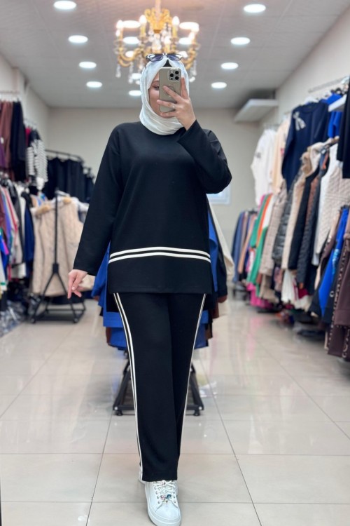 100573 BİYE DETAYLI OYSHO TAKIM Siyah