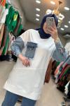 10411 Kot Detaylı Sweat Ekru Ekru