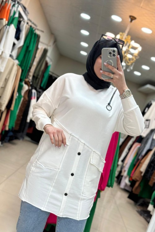 10412 Ön Cep Detaylı Ekru  Ekru