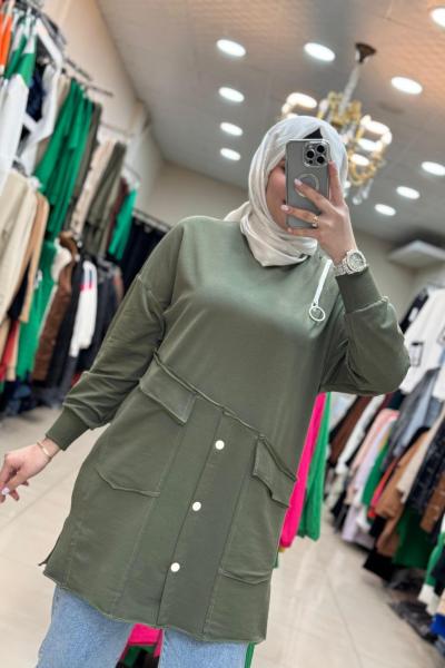 10412 Ön Cep Detaylı Yeşil Yeşil