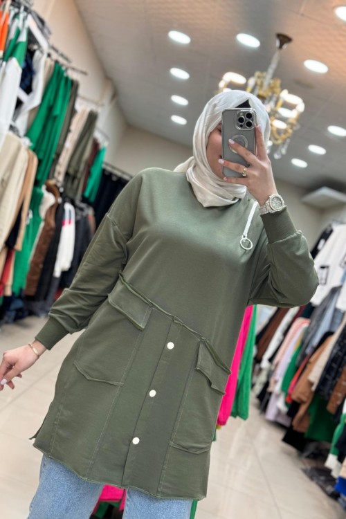 10412 Ön Cep Detaylı Yeşil Yeşil