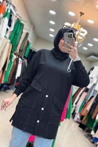 10412 Ön Cep Detaylı Siyah Siyah