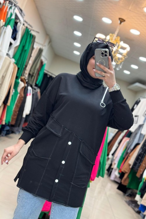 10412 Ön Cep Detaylı Siyah Siyah