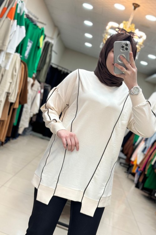 10413 İki Yanı Çizgili Sweat Taş Taş Rengi