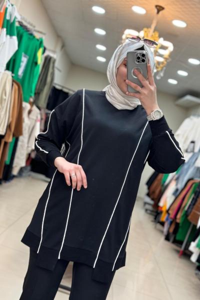 10413 İki Yanı Çizgili Sweat Siyah Siyah