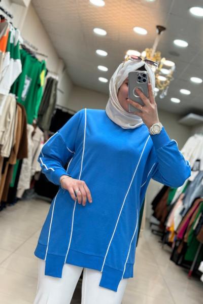 10413 İki Yanı Çizgili Sweat Mavi Mavi