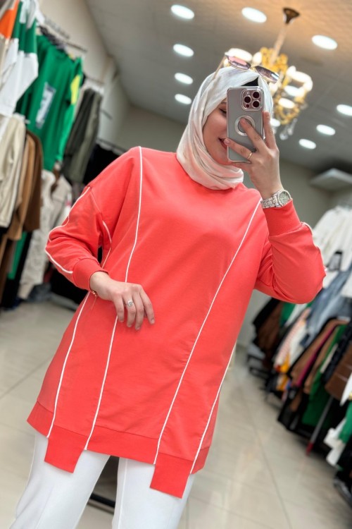 10413 İki Yanı Çizgili Sweat Turuncu Turuncu