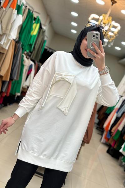 10414 Cep Fiyonklu Sweat Ekru Ekru