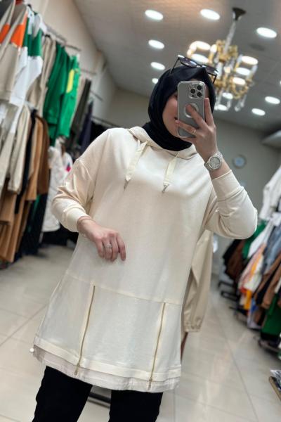 10415 Kapüşonlu Sweat Taş Taş Rengi