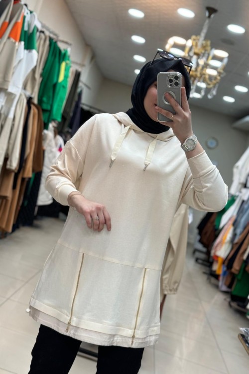 10415 Kapüşonlu Sweat Taş Taş Rengi