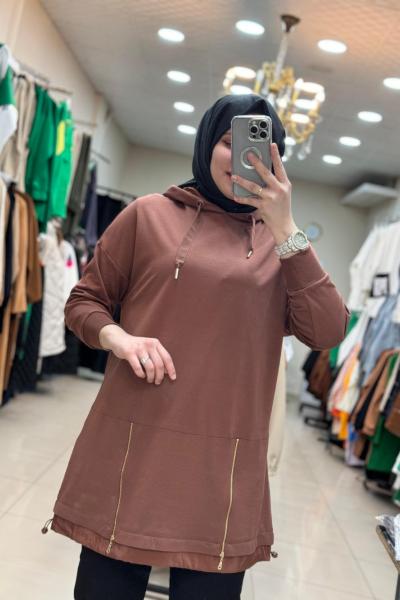 10415 Kapüşonlu Sweat Kahve Kahverengi