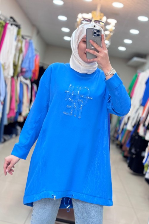 10442 ÖNÜ YAZILI TUNİK  Mavi