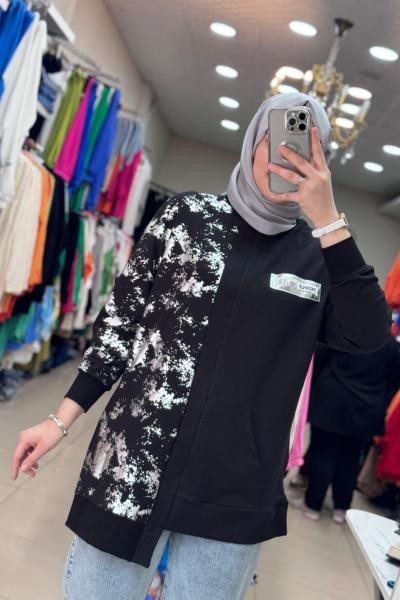 10458 Puane Yarı Yaldızlı Tunik Siyah