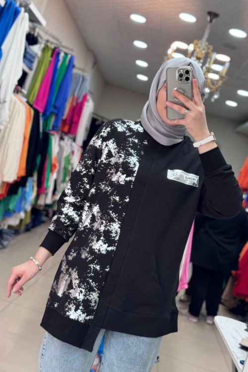 10458 Puane Yarı Yaldızlı Tunik Siyah