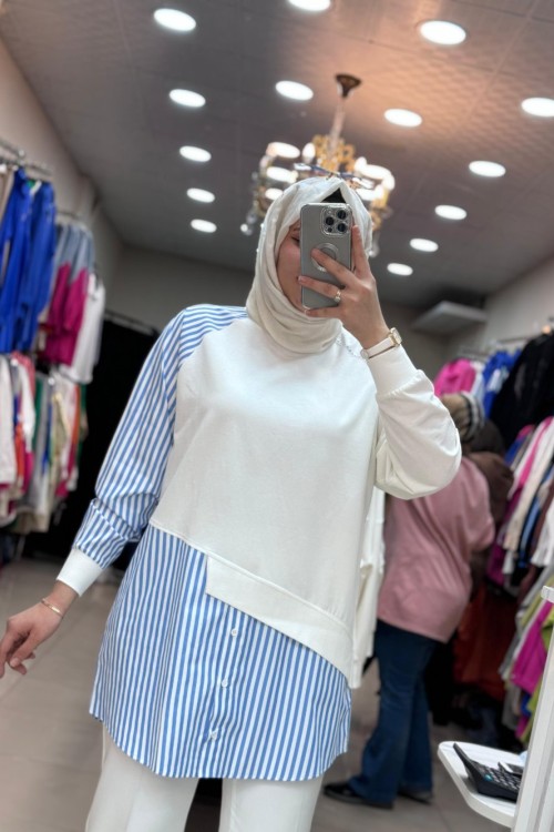 10488 ÇİZGİLİ TUNİK Mavi