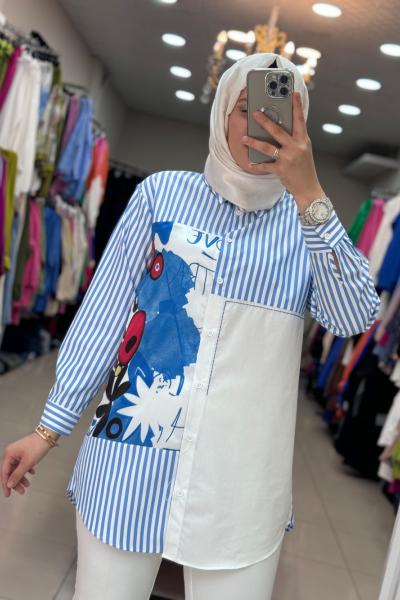 10489 SOL DESENLİ GÖMLEK  Mavi