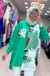 10502 SATEN DETAYLI TUNİK  Benetton Yeşil