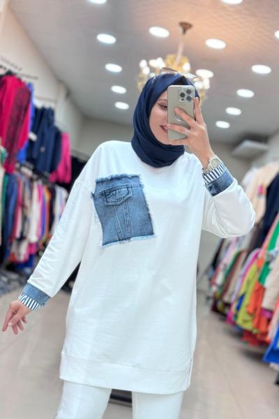 10566 SOL TARAFI KOT DETAYLI TUNİK Ekru