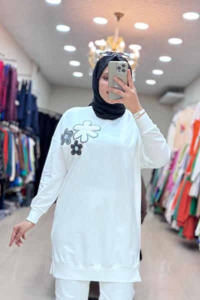 10568 SOL OMZU DERİ BASKILI TUNİK  Ekru