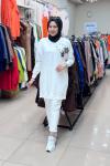 10568 SOL OMZU DERİ BASKILI TUNİK  Ekru