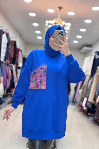 10574 SCUBA CEPLİ TUNİK Saks Mavisi