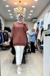 10585 ŞERİT MOTİFLİ TUNİK  Kahverengi
