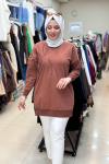 10585 ŞERİT MOTİFLİ TUNİK  Kahverengi