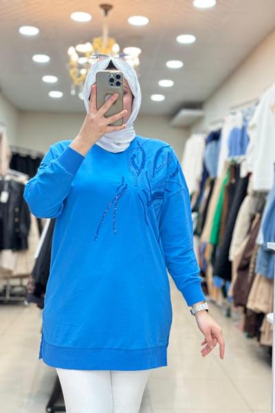 10585 ŞERİT MOTİFLİ TUNİK  Mavi