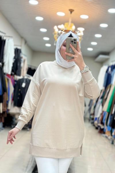 10586 İŞLEMELİ TUNİK Taş Rengi