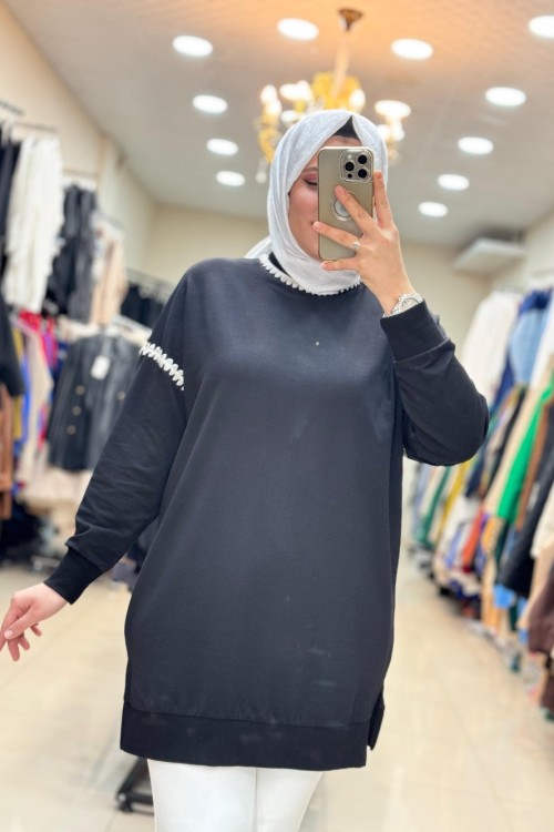 10586 İŞLEMELİ TUNİK Siyah
