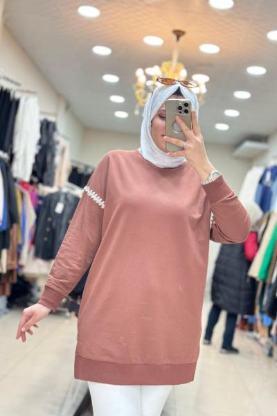 10586 İŞLEMELİ TUNİK Kahverengi