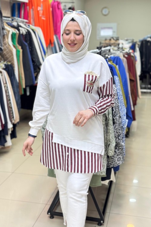 10651 POPCORN DETAYLI TUNİK Beyaz