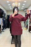 10739 ÇİÇEK DETAYLI TAŞLI SWEAT Bordo
