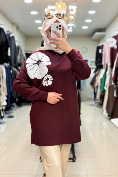 10743 ÇİÇEKLİ SWEAT Bordo