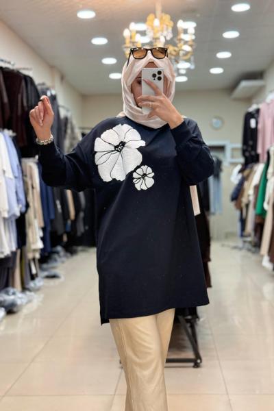 10743 ÇİÇEKLİ SWEAT Lacivert