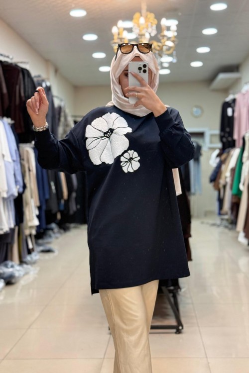 10743 ÇİÇEKLİ SWEAT Lacivert