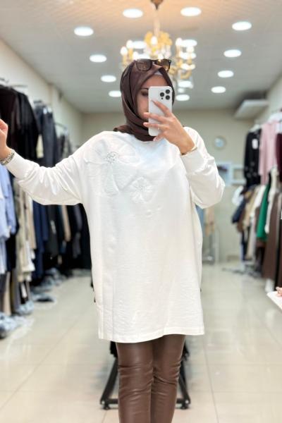 10743 ÇİÇEKLİ SWEAT Beyaz