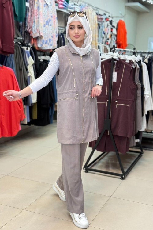 10917 Rüya Yelekli takım Vizon