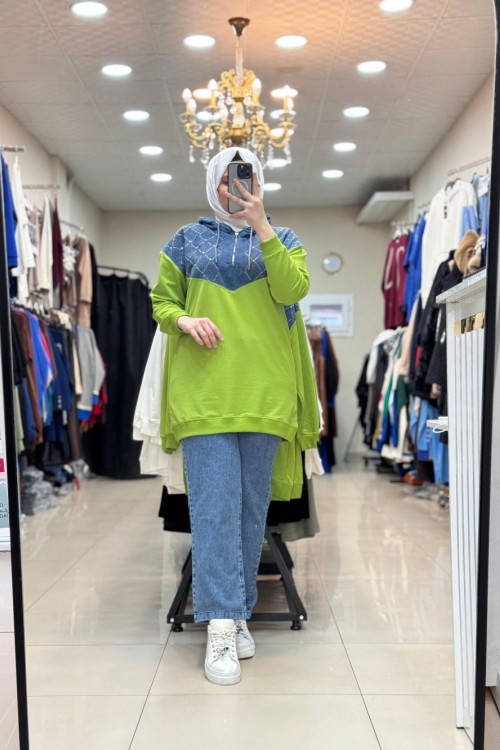 121 BAKLAVA TAŞLI KOT TAKIM Yeşil