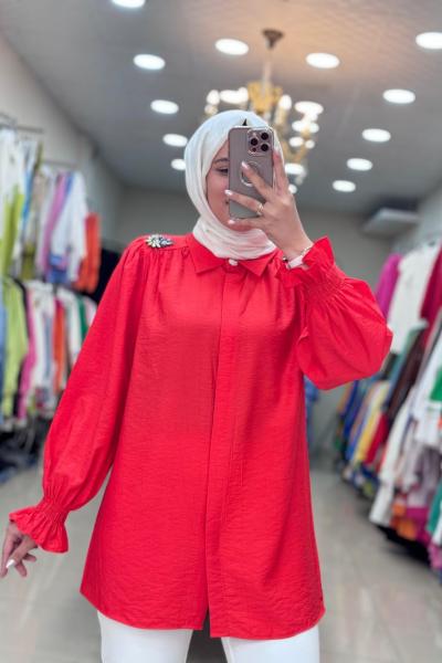 1212 MANŞETİ GİPELİ TUNİK Mercan