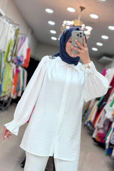 1212 MANŞETİ GİPELİ TUNİK Ekru