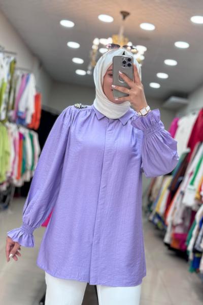 1212 MANŞETİ GİPELİ TUNİK Lila