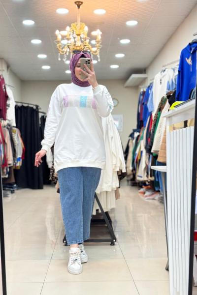 123 RENKLİ TAŞLI KOT TAKIM Beyaz