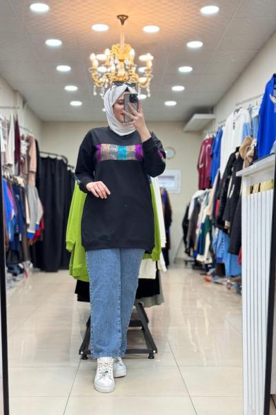 123 RENKLİ TAŞLI KOT TAKIM Siyah